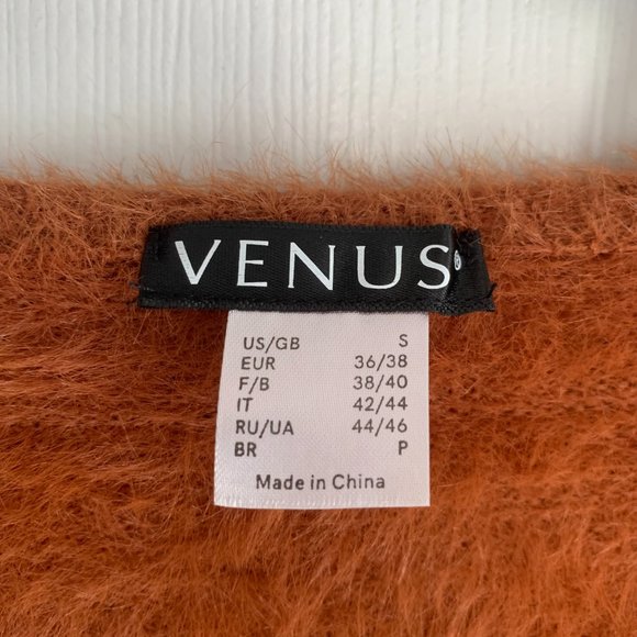 Camel Fuzzy Wrap Sweater. Tie Front, Long Sleeve. Sexy, Low Plunge V-Neck. US S - Picture 7 of 7